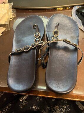 Size 9 Women's Navy Embellished Flip Flop Sandals (NEW)